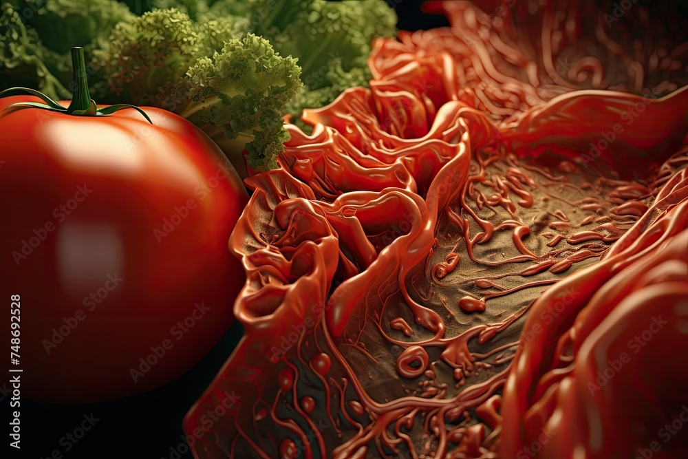 slice of a tomato and lettuce wrap - obrazy, fototapety, plakaty 