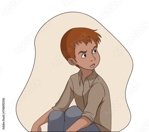 Rebellious Teen: Comic-Style Portrait of Disobedient Boy in Rage making facial expressions