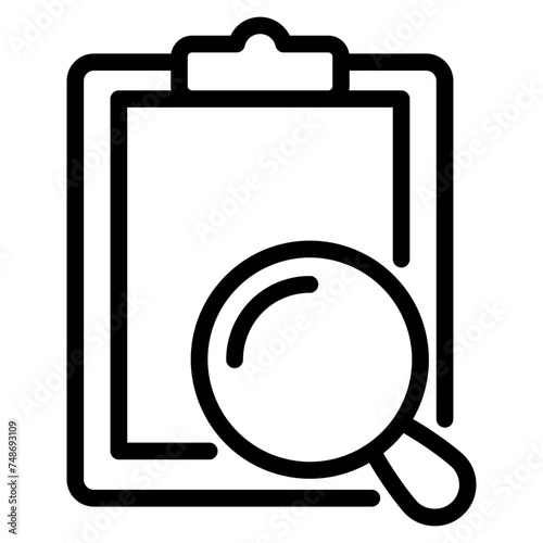 Inspection, clipboard task with magnifiying glass icon