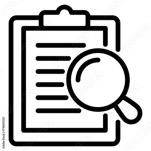 Inspection, clipboard task with magnifiying glass icon
