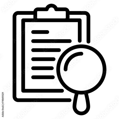 Inspection, clipboard task with magnifiying glass icon