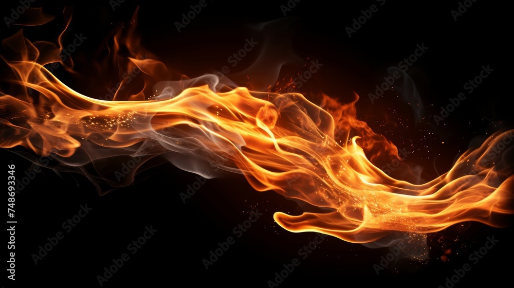 Abstract flames of fire and smoke floating on black background for product display and design Abstract flames of fire and smoke floating on black background for product display and design