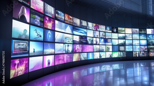 Multimedia video wall. Which is used in television broadcasting, displaying the dynamic display of various content.