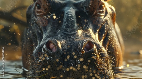 captivating wildlife photography featuring a magnificent male hippopotamus up close in the african wilderness