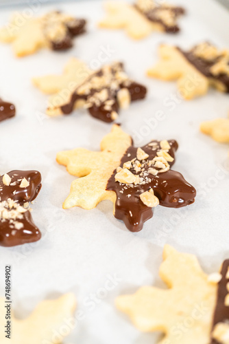 Making Cutout Sugar Cookies, Chocolate-Dipped, Hazelnut-Sprinkled