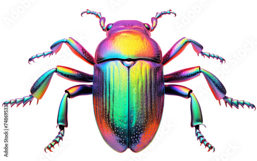 Iridescent Beetle Illustration in Vibrant Colors on white background