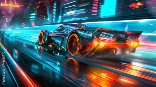 screen of a car racing game, gaming concept