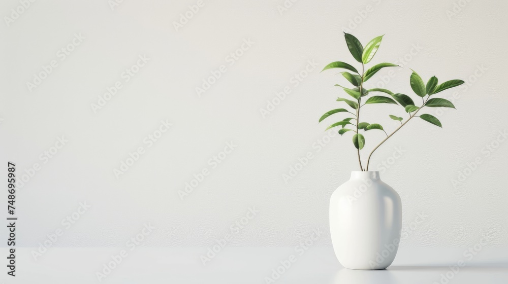white vase with a green plant white vase with a green plant