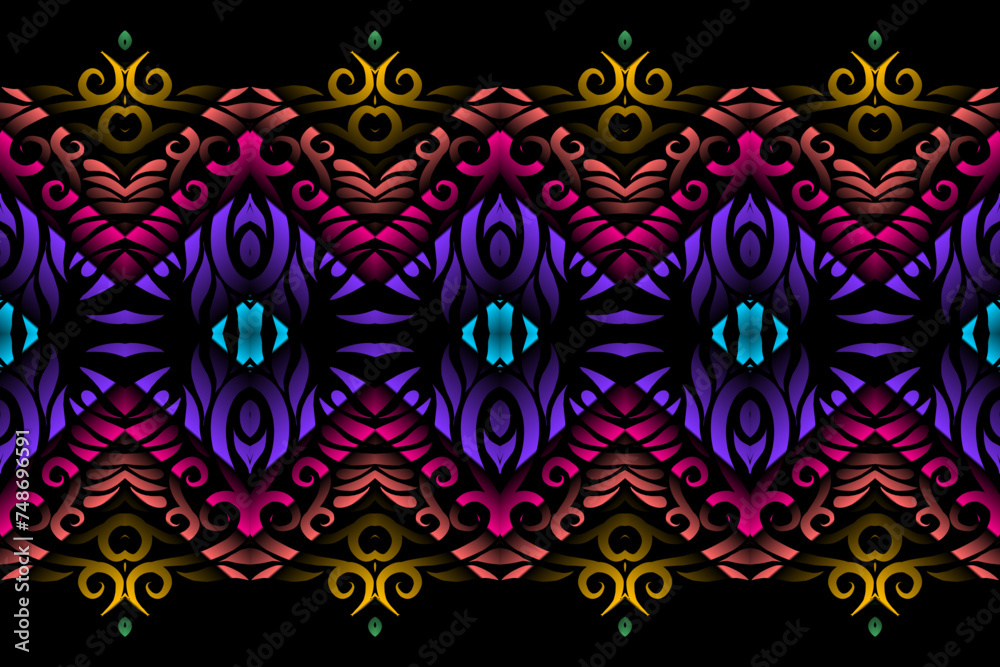 Seamless colourful batik ethnic dayak borneo line art pattern for aesthetic background or textile Seamless colourful batik ethnic dayak borneo line art pattern for aesthetic background or textile