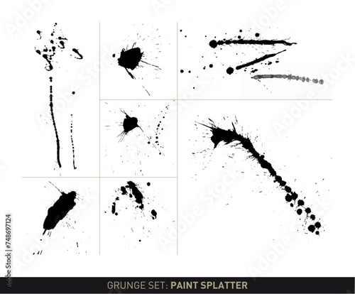 Grunge set: Paint Splatter (vectorized drop and splatter stains in black and white)