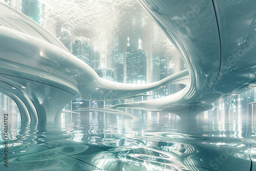 An image of an underwater city withwaves.