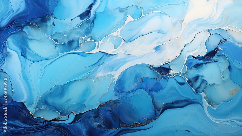 Merging blue and white paint. Abstract background