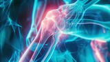 augmented reality animation of massaging therapy for joint and knee pain relief caused by leg trauma or arthritis discomfort