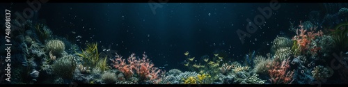corals underwater landscape in the dark.