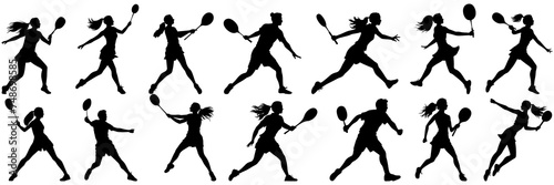 Badminton silhouettes set, large pack of vector silhouette design, isolated white background