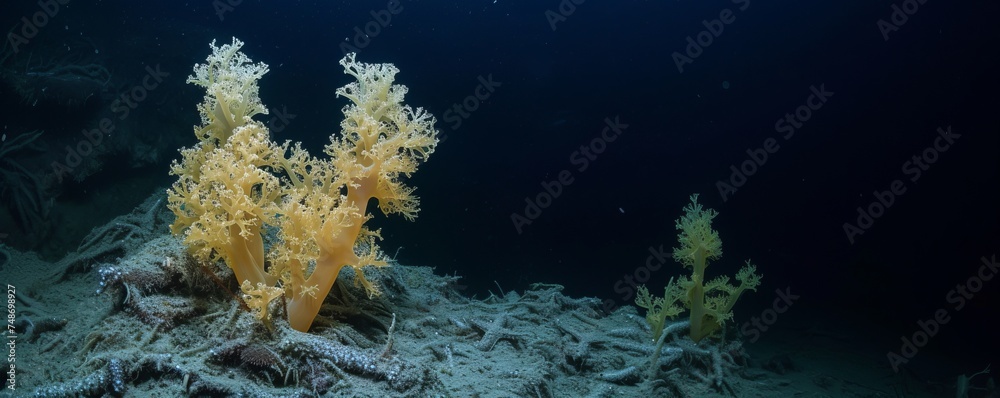 Fototapeta premium corals underwater landscape in the dark.