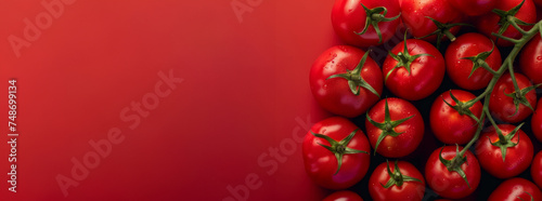 Top View of Fresh Tomatoes on a red background with copyspace © KP