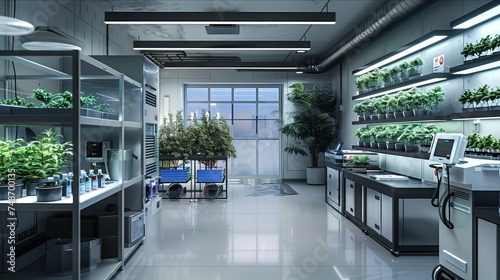 Create an image showcasing a state-of-the-art lab room designed for legal cannabis cultivation