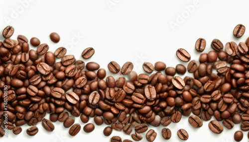 Panoramic Border of Coffee Beans on White Background with Copy Space