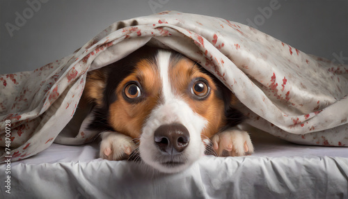 Frightened Dog Concealed Beneath a Blanket