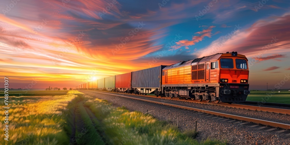 Obraz premium Freight train with cargo containers