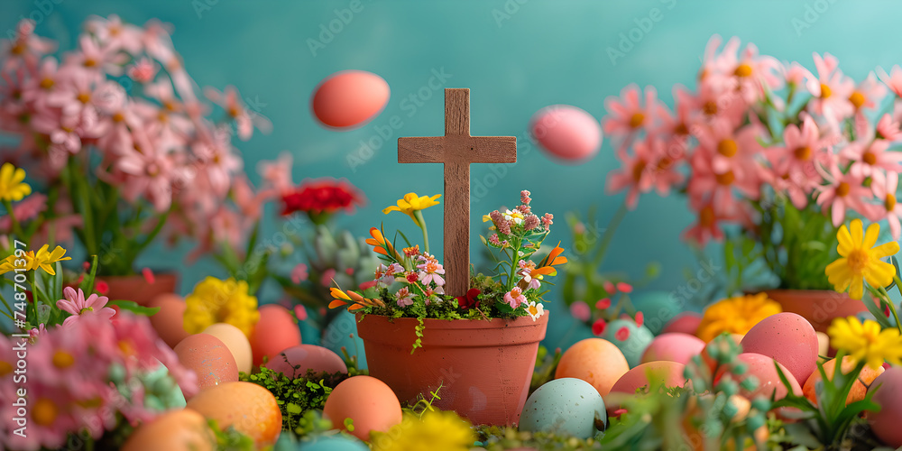 Witnessing the Miracle: A Cross and a Red Egg - Symbols of Easter's Spiritual Renewalgenerative AI