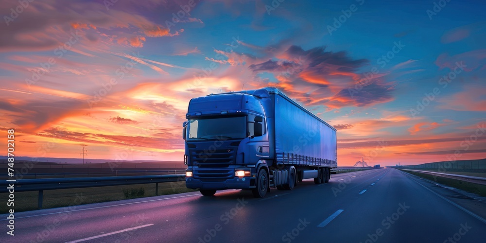 container truck driving at the highway, logistic service 