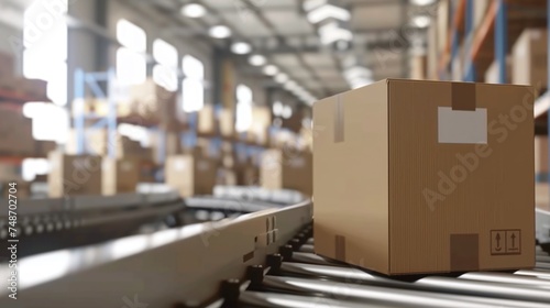 seamless cardboard box packages moving on conveyor belt in ecommerce fulfillment center, snapshot of delivery automation and logistics for products © CinimaticWorks
