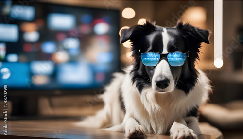 A tech-savvy Border Collie wearing smart glasses