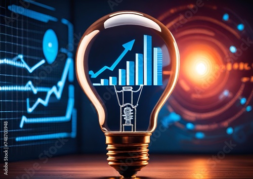 a bulb with graph icons for business and futuristic technology