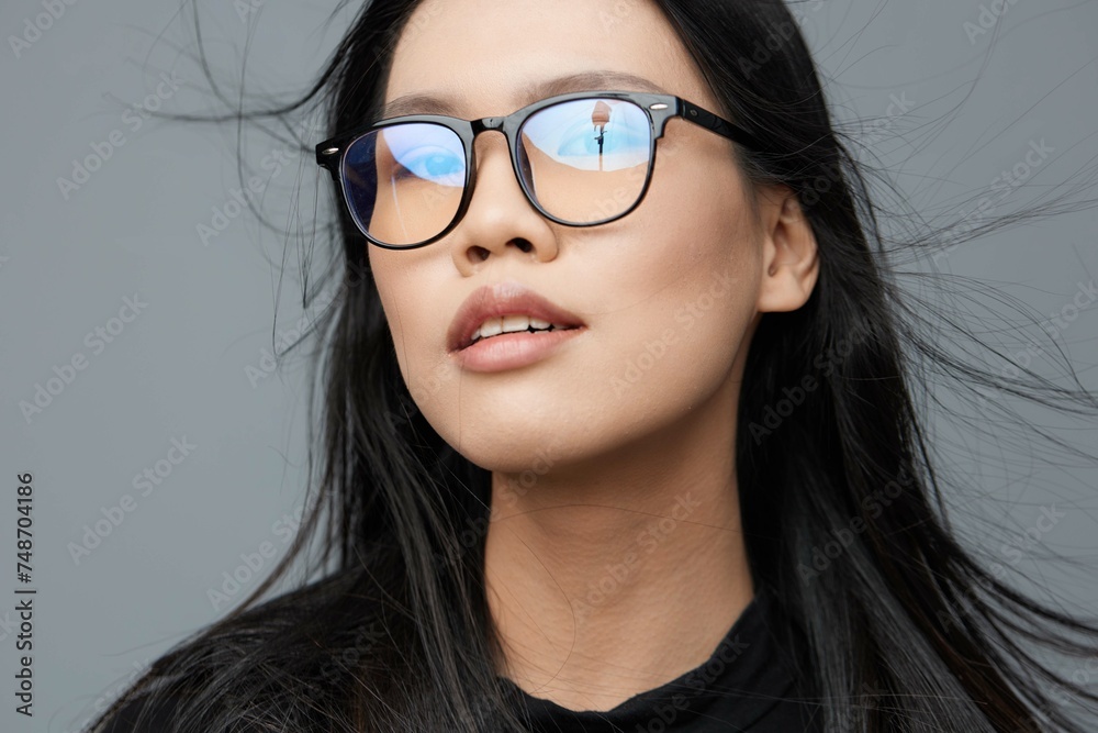 Woman cute portrait beautiful background glasses studio student smile face attractive fashion asian business beauty Woman cute portrait beautiful background glasses studio student smile face attractive fashion asian business beauty