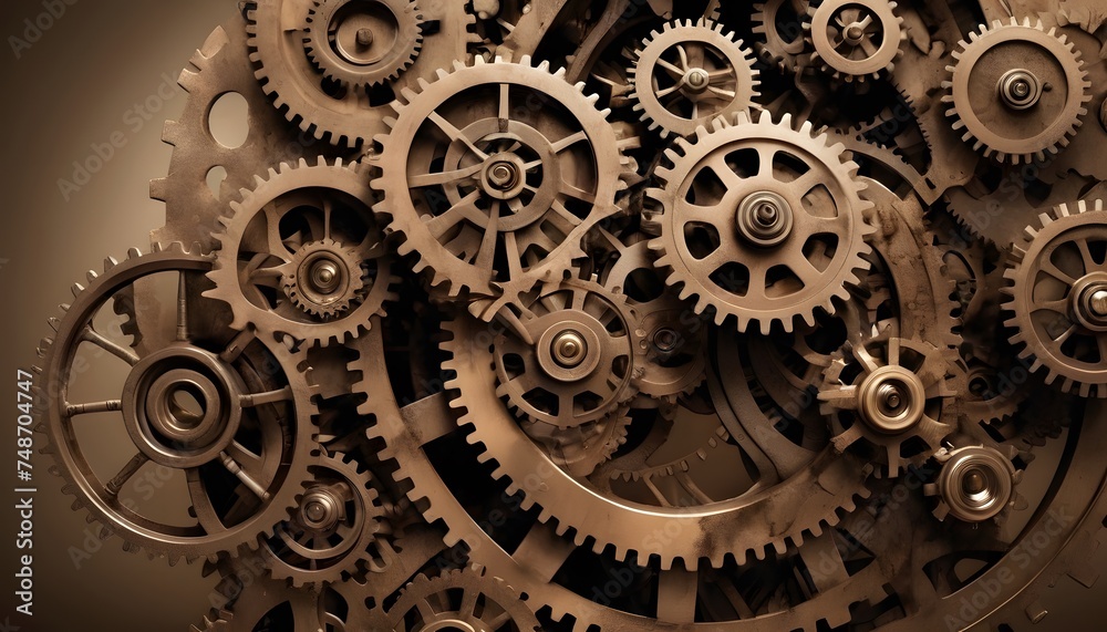 Monochrome gears mesh together in a symbolic representation of industry, precision engineering, and the interconnectedness of complex systems. AI generation Monochrome gears mesh together in a symbolic representation of industry, precision engineering, and the interconnectedness of complex systems. AI generation