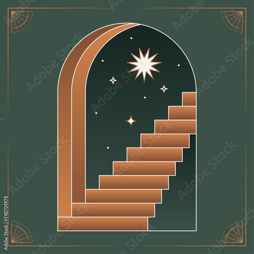 Boho frame arch vector illustration modern minimalistic retro aesthetic linear arc portal logo bohemian design element mystical geometric abstract border