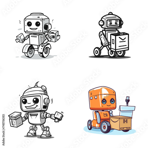Delivery Robot (Robot Carrying a Package). simple minimalist isolated in white background vector illustration
