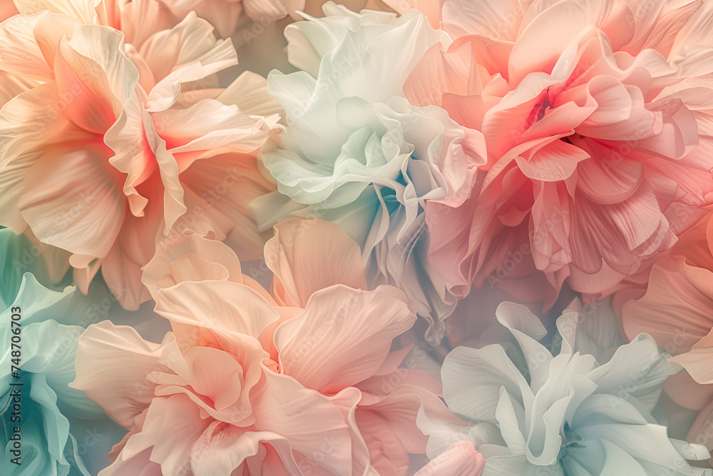 Beautiful pink and white hibiscus flower petals as background. Floral illustration for card, textile, print, wallpapers, wrapping. - obrazy, fototapety, plakaty 