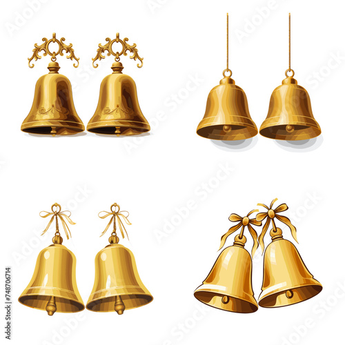 Golden Bells (Decorative Golden Bell Illustration). simple minimalist isolated in white background vector illustration