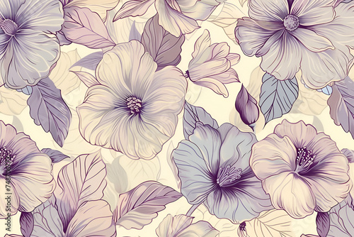 Seamless pattern with hand drawn hibiscus flowers. Floral illustration for card, textile, print, wallpapers, wrapping.