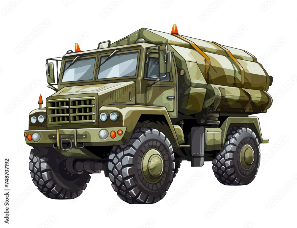 Cartoon military truck. Vector illustration