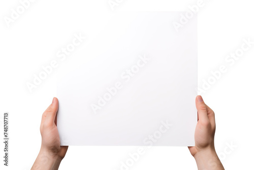 Hand holding blank paper isolated on transparent background Remove png, Clipping Path, pen tool
