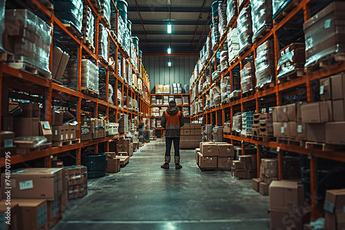 warehouse shelves with boxes, worker in warehouse, warehouse, warehouse workers in warehouse, person in a warehouse