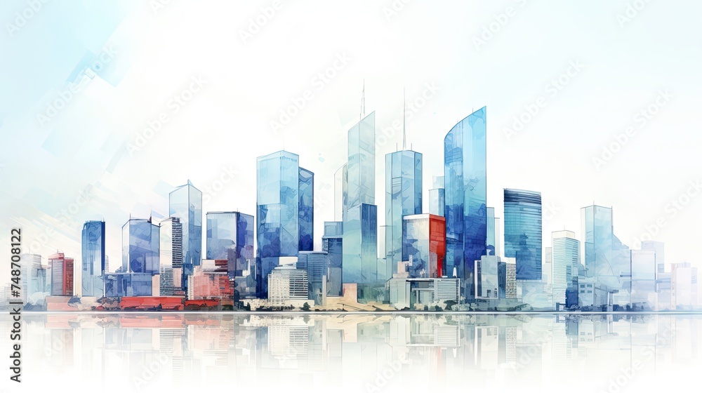 Fototapeta premium Modern Cityscape Panorama: Skyline of Skyscrapers and Architecture in the Background of City Landscape