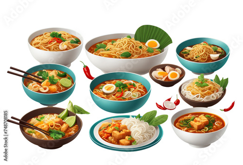 Set of Thai Food on isolated on transparent png background. Generative ai   © ideaCuz Studio