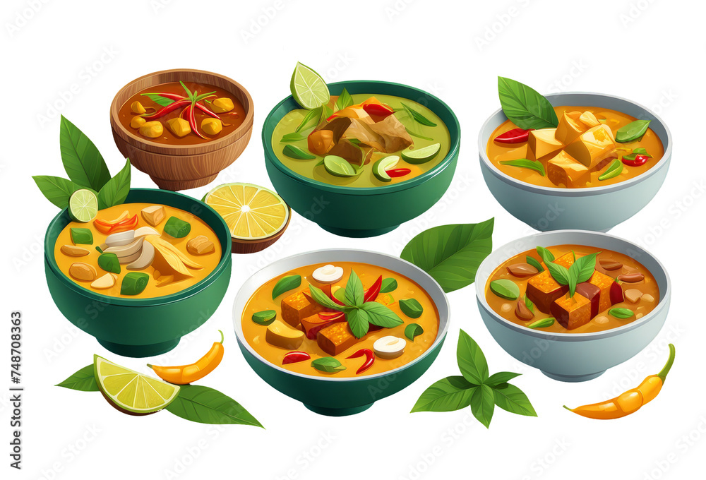 Set of Thai Food on isolated on transparent png background. Generative ai
Set of Thai Food on isolated on transparent png background. Generative ai