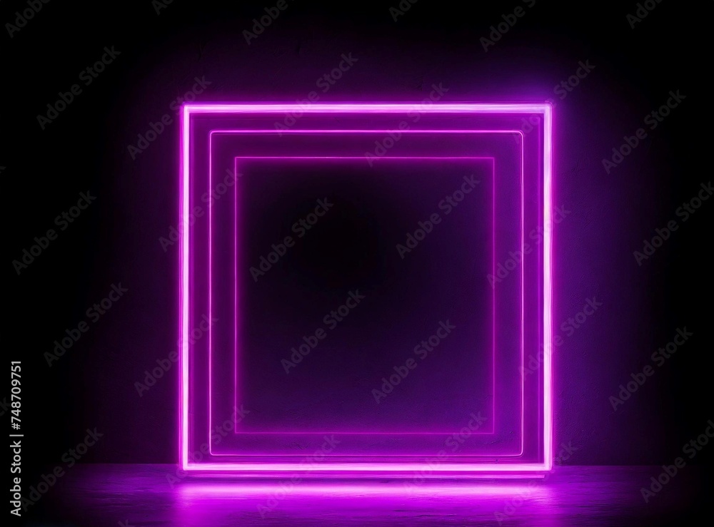 Fototapeta premium Purple neon frame isolated on black background