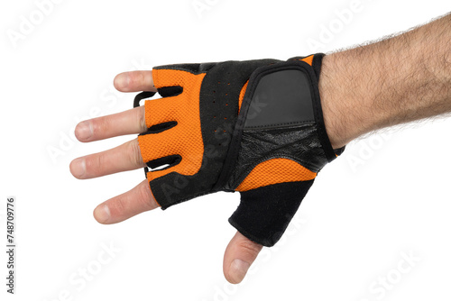 Bicycle gloves on white background. Workout gloves used to protect the hands from developing corns and calluses.