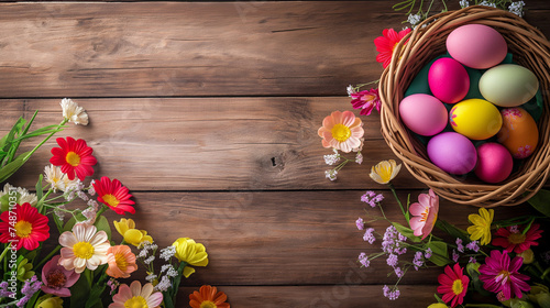 Easter floreal composition on wooden background