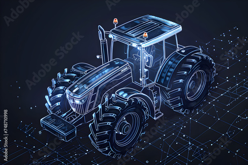 AI in agriculture - hologram of modern agriculture vehicle