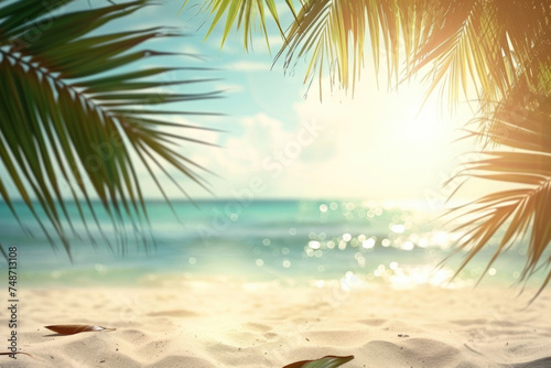 A beach scene with palm trees and the ocean © Alexandr