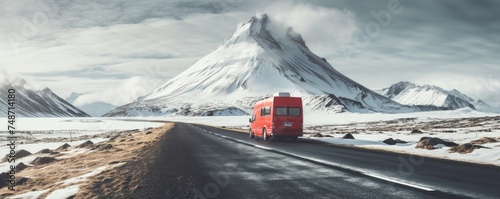 Red warning triangle is on road while good weather, car accident, banner. Generative Ai.