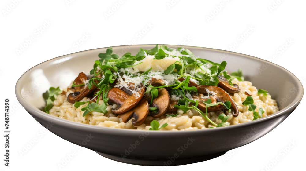 Hearty Mushroom Risotto Bowl on white background Hearty Mushroom Risotto Bowl on white background